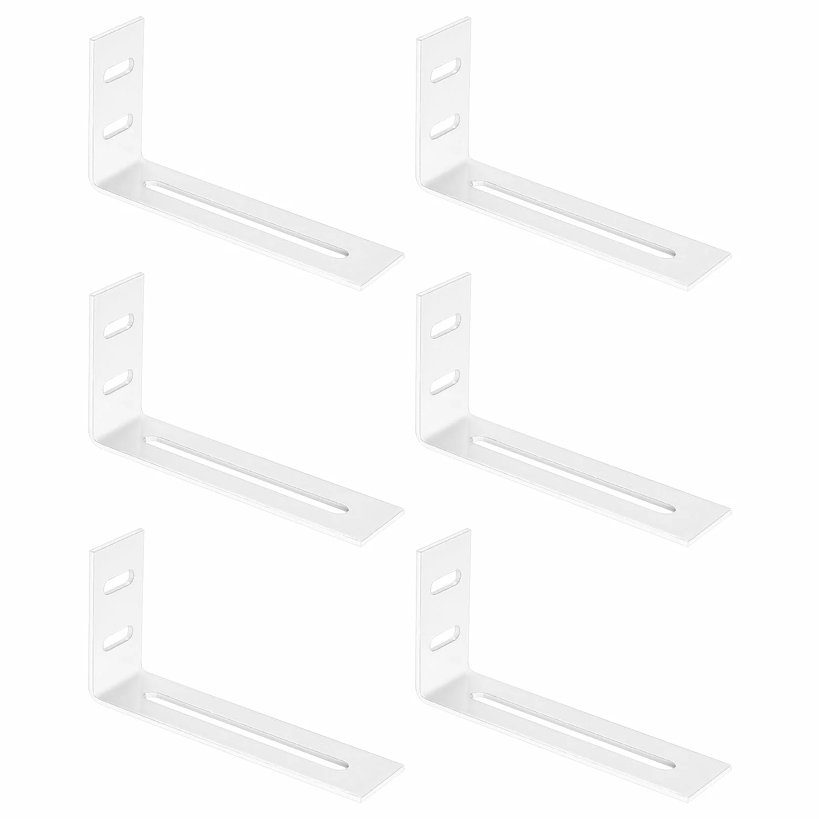 6 szt. Regulowane wsporniki narożne, kątownik montażowy z 3 otworami, metalowy kątownik mocujący L, wsporniki kątowe do mebli drewnianych, biały 105 x 53 x 25,5 cm