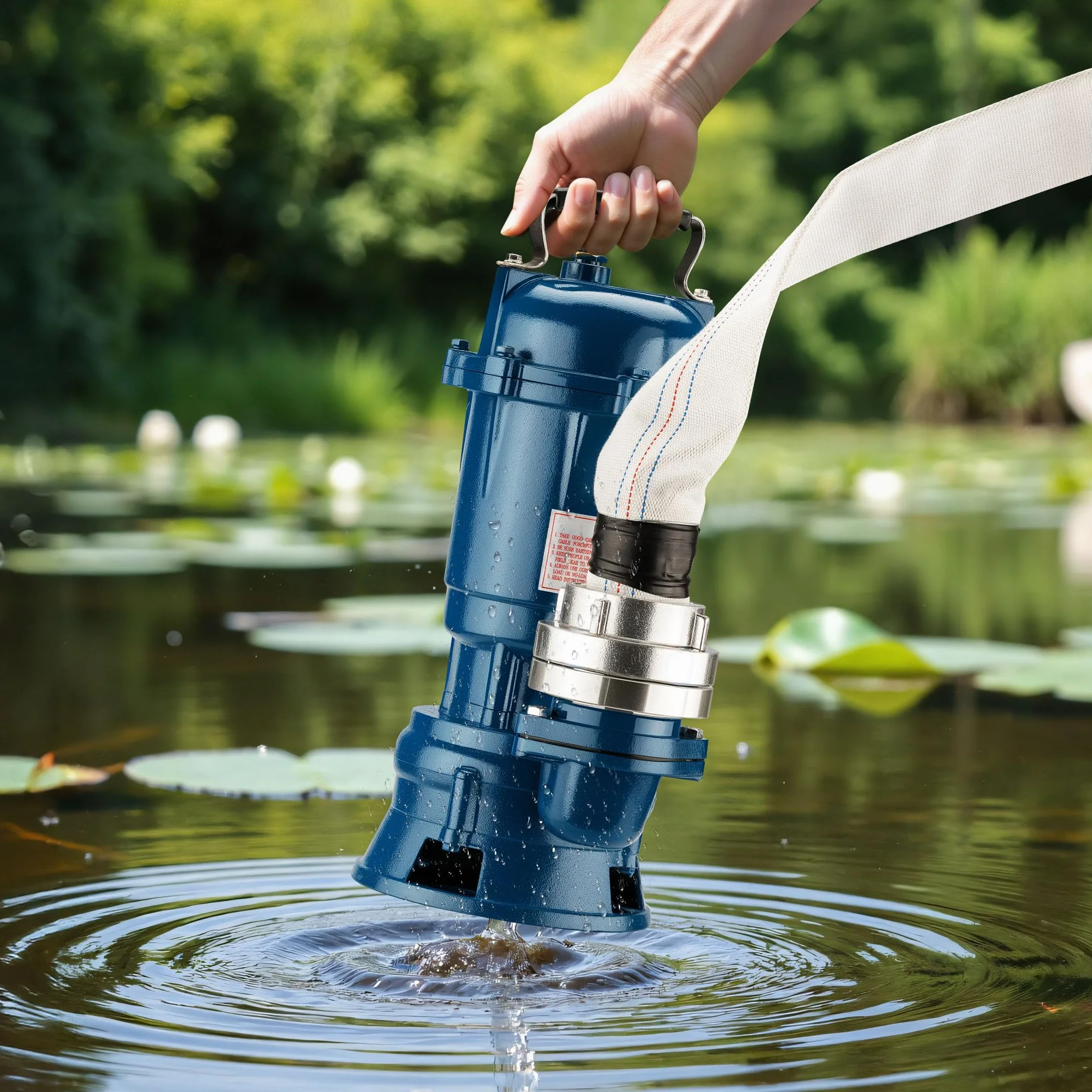 Wiltec Pompa do brudnej wody Pompa zatapialna 1100 W o natężeniu przepływu 15 000 l/h z wężem o długości 20 m Pompa