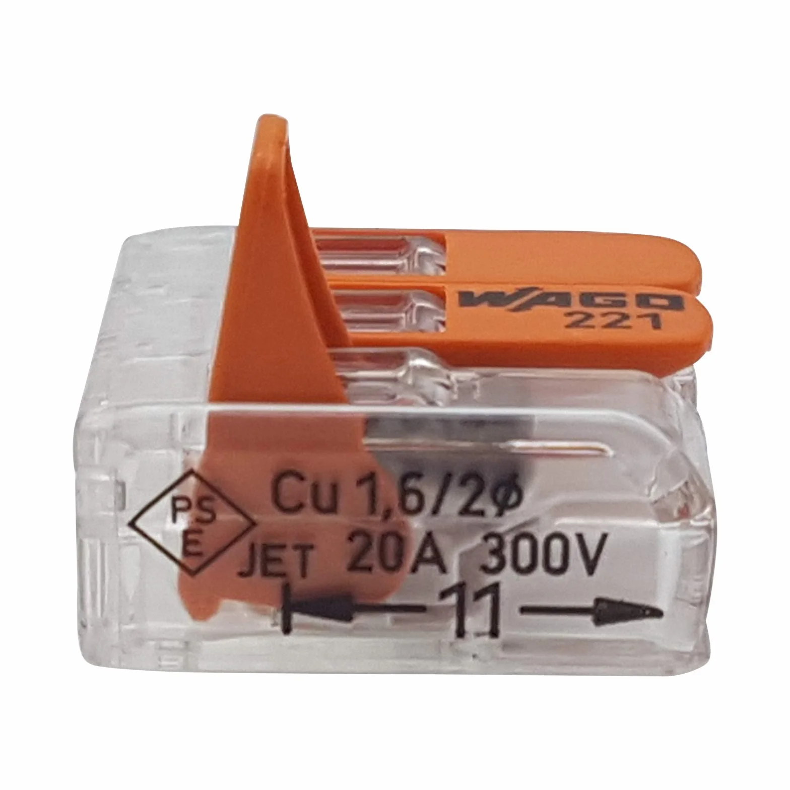 10 sztuk Wago 221-413 Listwy zaciskowe, 3-przewodowe z dźwignią obsługową 0,2-4 mm², małe wykonanie, przezroczyste