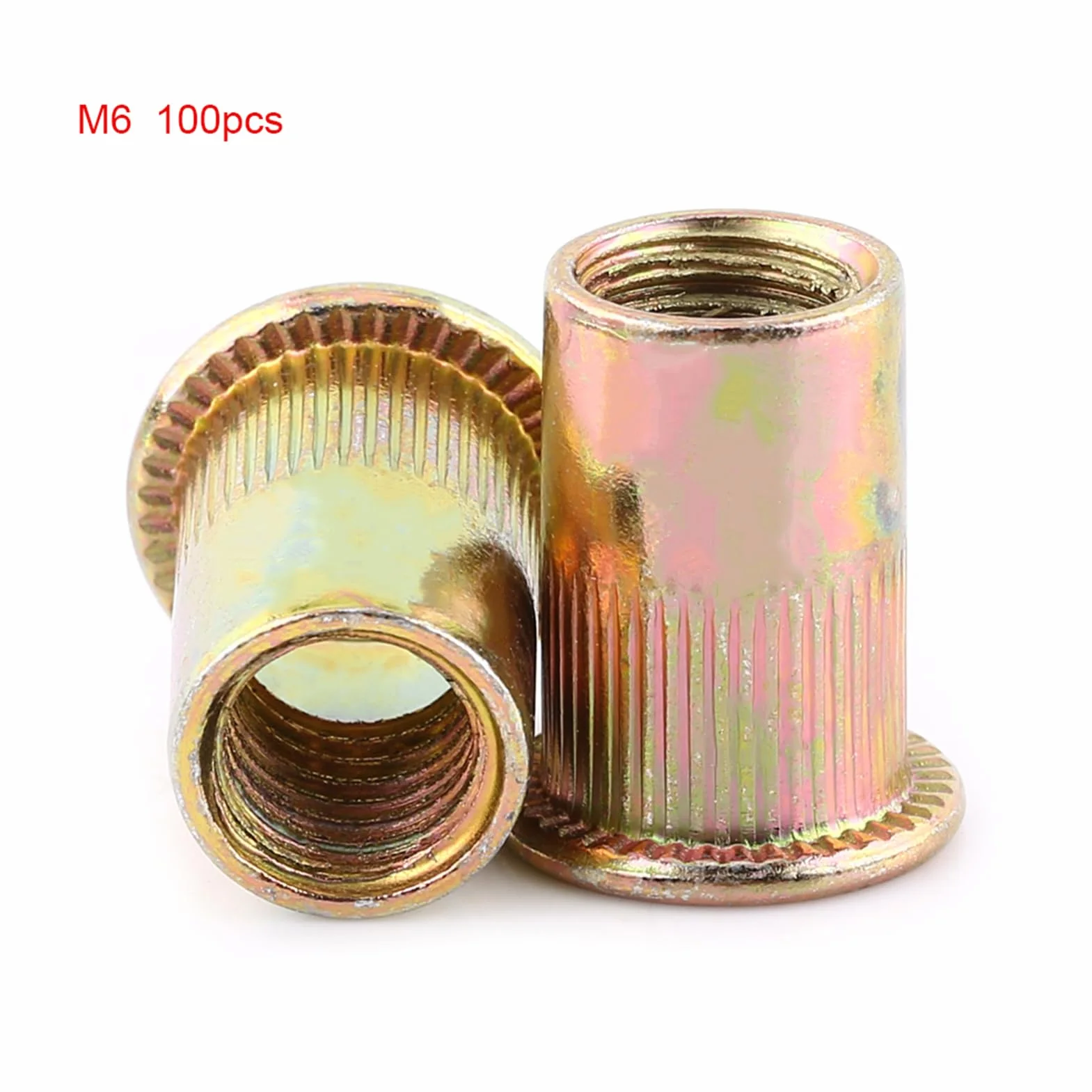 100/20 Stücke M3-M12 Kohlenstoffstahl Flache Gewinde Nietmutter Flansch Rivnut Nutsert Verschluss(M6/100pcs)