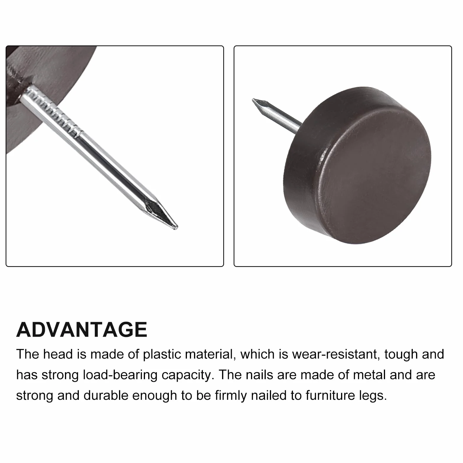 METALLIXITY Gwóźdź do mebli (14 mm/0,55 cala) 60 szt., plastikowe okrągłe ślizgacze na krzesło – do krzeseł, sofy, mebli, suwaków, ochraniacza, brązowy