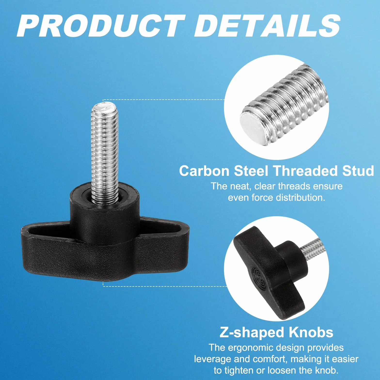 PATIKIL Śruba motylkowa T z uchwytem M6 x 20 mm, 6 sztuk śrub mechanicznych ze stali węglowej do usuwania ręcznej wymiany dokręcania gałki blokujące zasilanie, czarny
