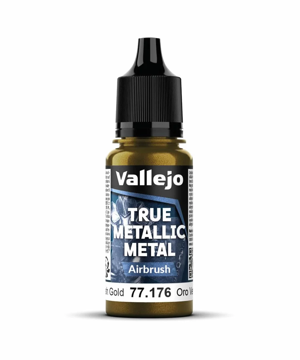 Vallejo True Metallic Paint 176, zielonkawe złoto, formuła aerografu, jednorodne wykończenie, wysoka intensywność kolorów, nie wymaga przerzedzania, 18 ml