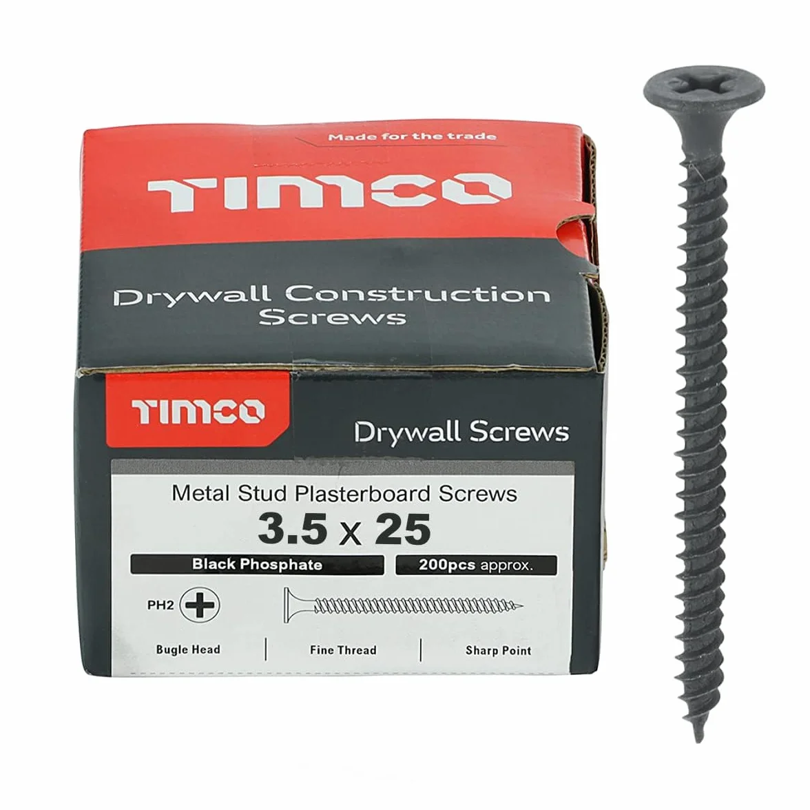 TIMco 00025DRYS PH2 śruba do płyt kartonowo-gipsowych Philips 3,5 x 25 - czarna (opakowanie 200 sztuk)
