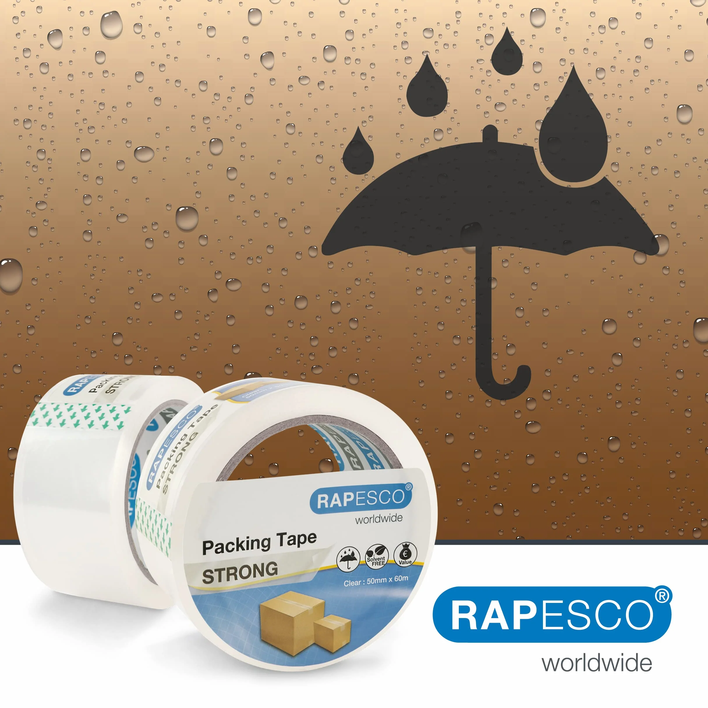 Rapesco 1697 Mocna Taśma Pakowa Klejąca 50 mm x 60 m, Przezroczysta, 2 Sztuki