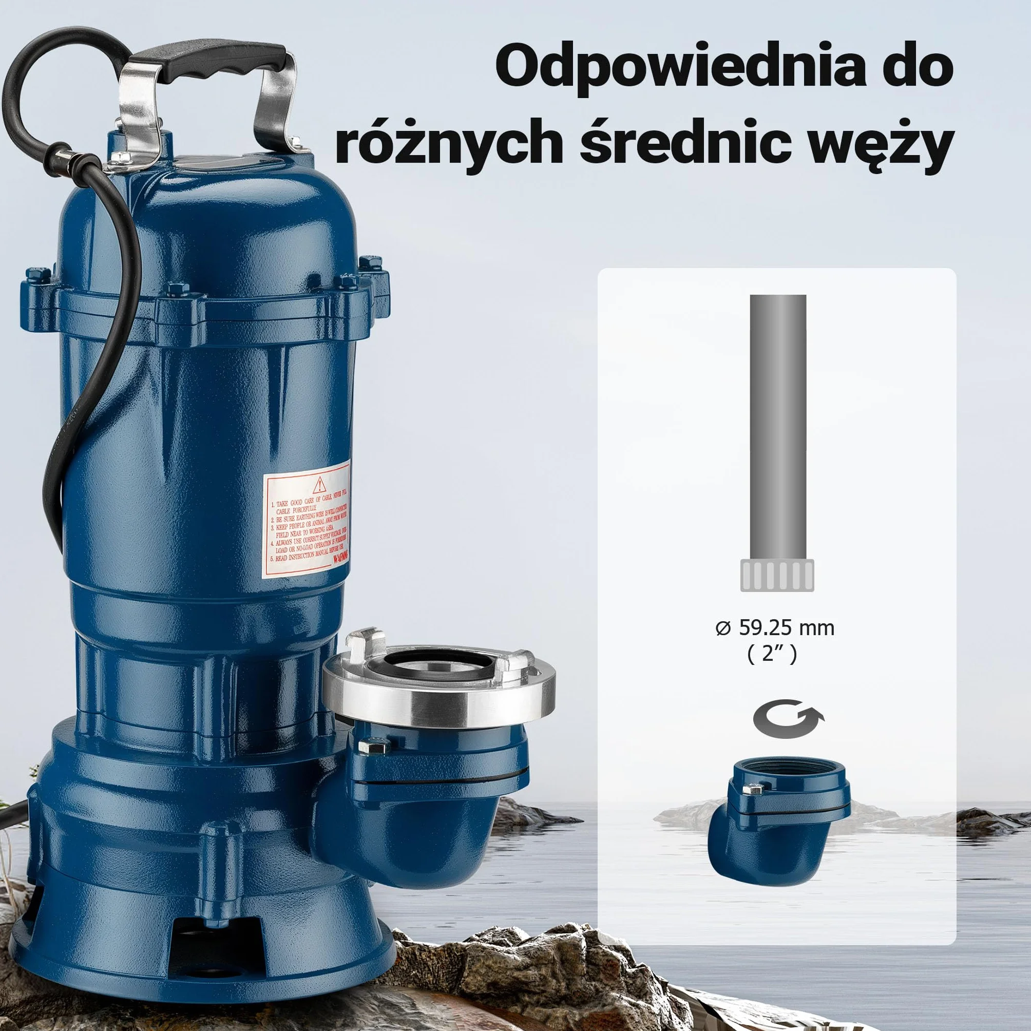 Wiltec Pompa do brudnej wody Pompa zatapialna 1100 W o natężeniu przepływu 15 000 l/h z wężem o długości 20 m Pompa