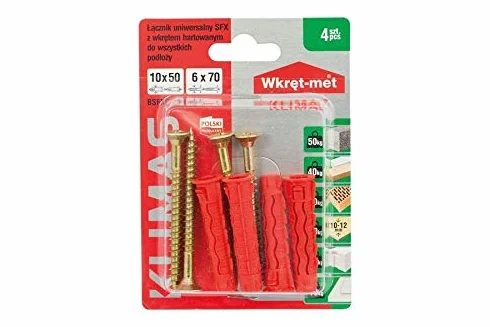 KLIMAS Uniwersalny kołek rozporowy kołek uniwersalny kołek rozporowy cegła perforowana płyta gipsowo-kartonowa z kołnierzem (4 szt. śr. 10 x 50 mm K. 6,0 x 70 mm)