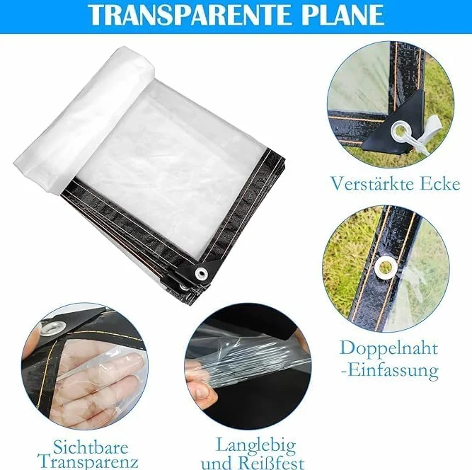Plandeka z oczkami, 1,5 x 2 m, wodoszczelna, odporna na warunki atmosferyczne, wytrzymała, składana, uniwersalna plandeka na meble ogrodowe, rośliny, do szklarni