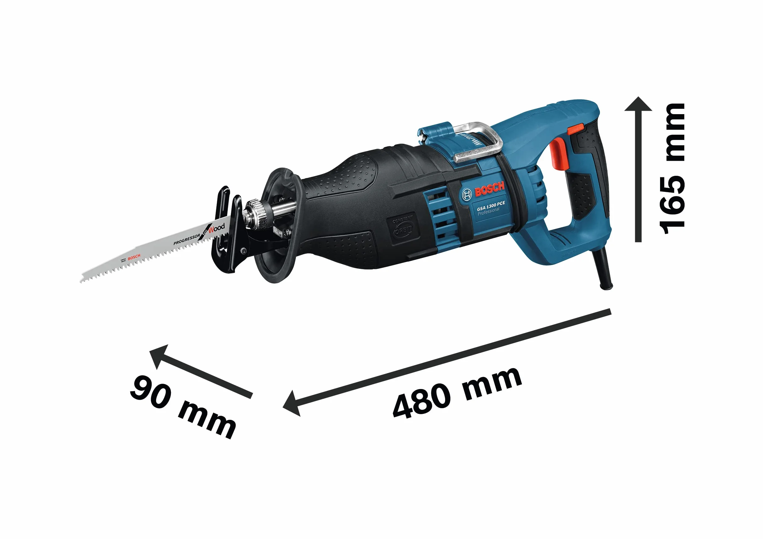 Bosch Professional: piła szablasta GSA 1300 PCE (1 300 W, prędkość skokowa bez obciążenia 0 – 2.900 min-1, 2 brzeszczoty do pił szablastych, walizka)