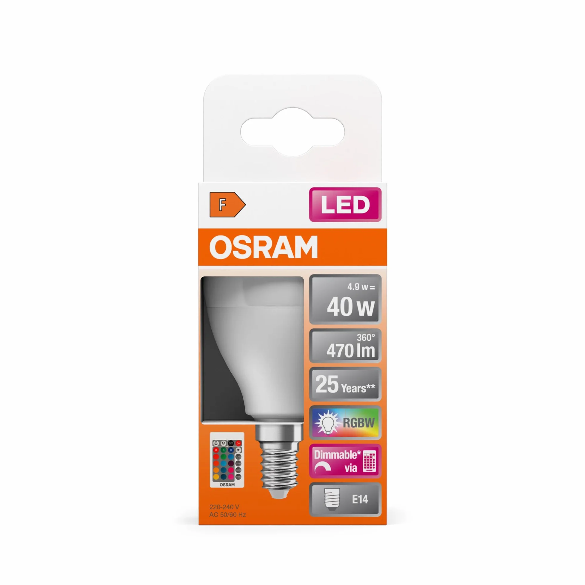 OSRAM Lampa LED | Trzonek: E14 | Ciepły biały | 2700 K | 5,50 W | matowe | LED Retrofit RGBW lampy z pilotem [Klasa efektywności energetycznej A+]