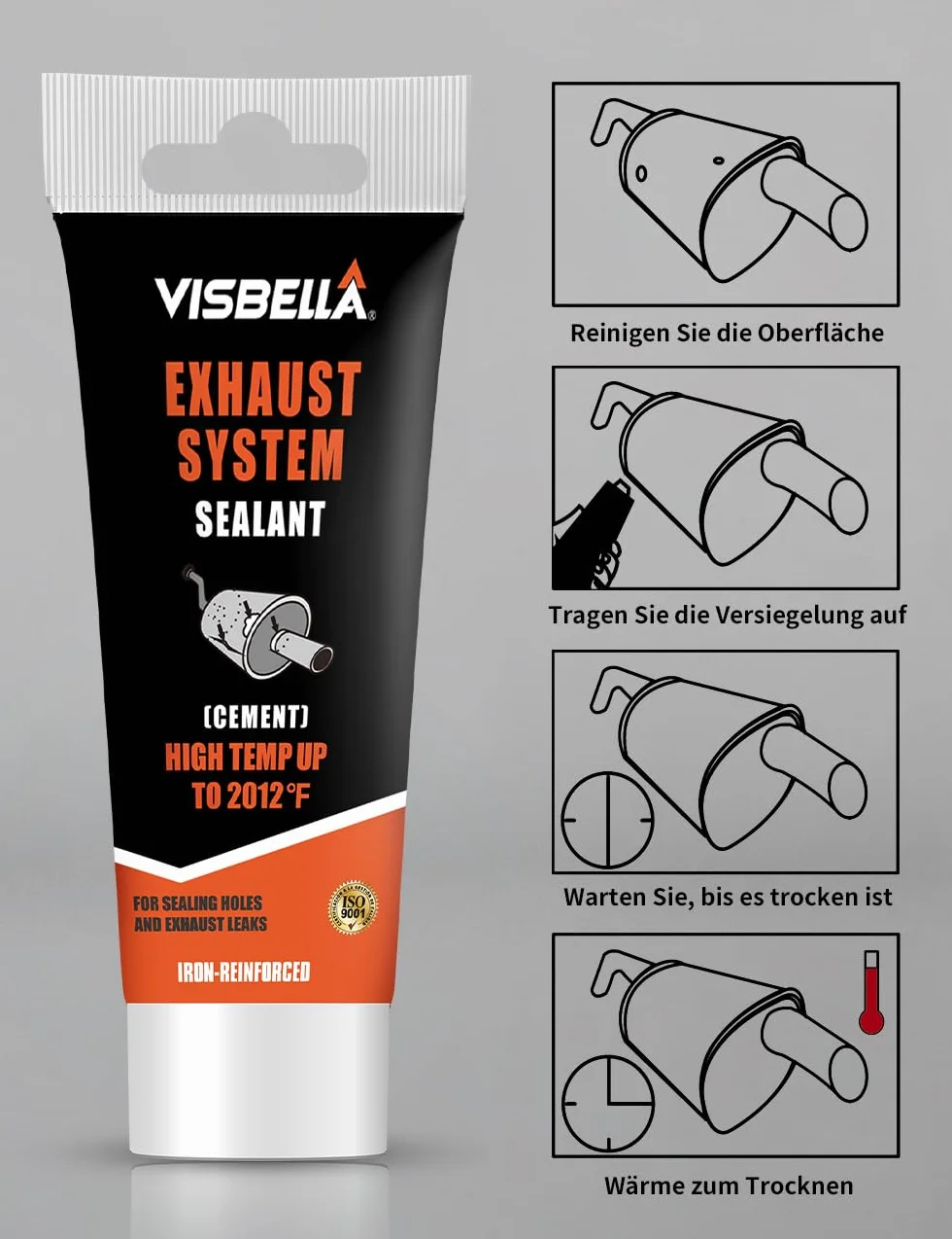 Visbella Pasta uszczelniająca do rury wydechowej, odporna na wysokie temperatury, wysoka szczelność gazu, pasta montażowa, układ wydechowy, zestaw naprawczy do tłumików samochodowych, rur wydechowych,