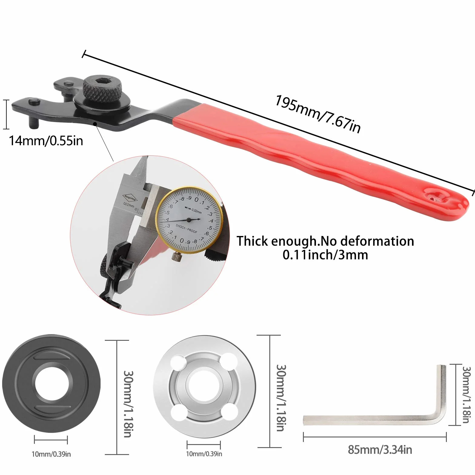 Rybtd Klucz Trzpieniowy Regulowany do Szlifierek Kątowych, Kluczy Wpuszczanych i nasadowych Klucz 8-48 mm regulowany za pomocą klucza imbusowego i 2 kołnierzy